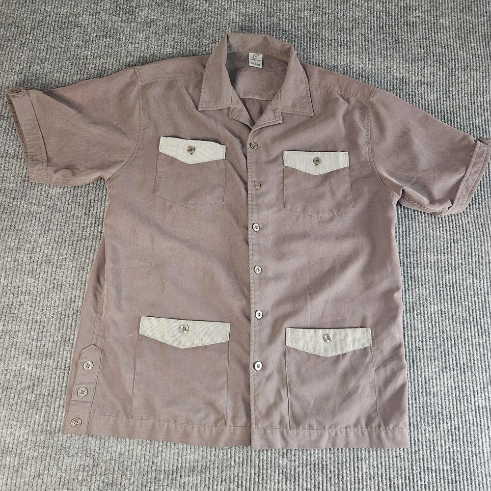 Claudio Nucci Shirt Mens Large Brown Short Sleeve Button Front Utility‎ Pockets